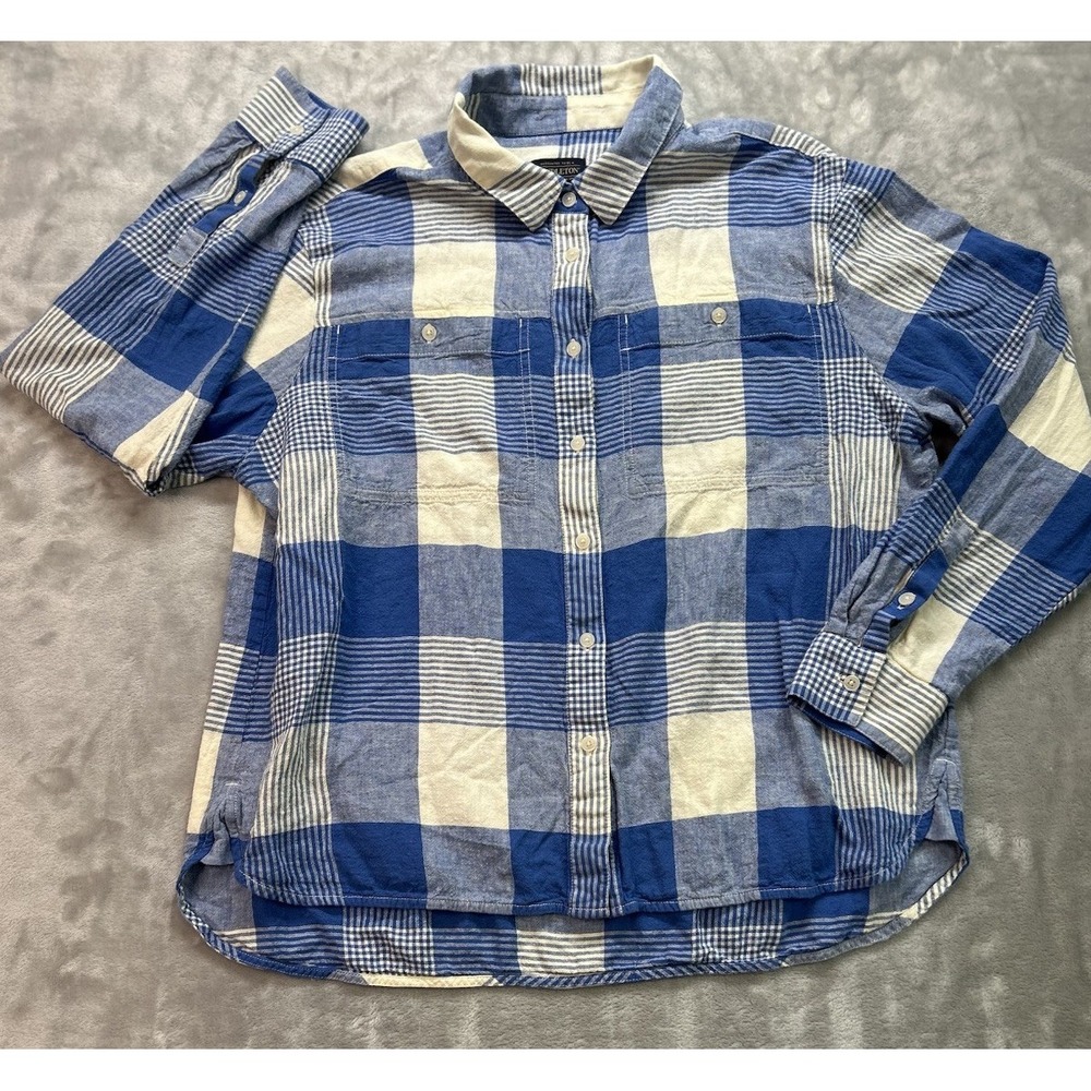 Pendleton Blue Plaid Long-Sleeve Linen Button Down Shirt Womens XL Cabincore